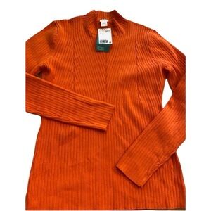 H&M women’s orange turtleneck ribbed knit sweater NEW poly stretchy cozy medium
